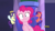 Size: 1279x717 | Tagged: safe, screencap, pinkie pie, rarity, earth pony, pony, unicorn, the saddle row review, angel rarity, devil rarity, discovery family logo, haylo, pitchfork, poking, shoulder angel, shoulder devil