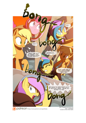 Size: 3541x5016 | Tagged: safe, artist:gashiboka, applejack, pinkie pie, oc, oc:gold lily, earth pony, pony, comic:recall the time of no return, comic, patreon, patreon logo