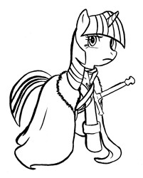 Size: 1077x1342 | Tagged: safe, artist:sractheninja, derpibooru import, twilight sparkle, game of thrones, monochrome, robb stark, solo, sword