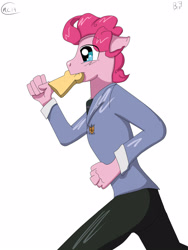 Size: 3000x4000 | Tagged: safe, artist:php37, bubble berry, pinkie pie, anthro, absurd resolution, bread, clothes, food, hungry, ouran high school host club, rule 63, school uniform, skinny, solo, toast