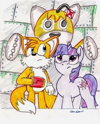 Size: 880x1090 | Tagged: safe, artist:silversimba01, derpibooru import, twilight sparkle, crossover, miles "tails" prower, sonic the hedgehog (series), tails doll, traditional art