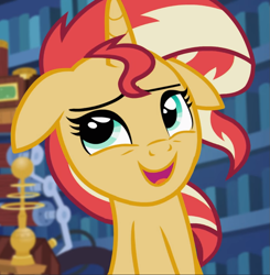 Size: 917x936 | Tagged: safe, screencap, sunset shimmer, pony, unicorn, equestria girls, mirror magic, spoiler:eqg specials, cropped, floppy ears, nervous laugh, open mouth, solo