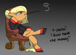 Size: 1000x725 | Tagged: safe, artist:kilo, applejack, earth pony, pony, alternate universe, cigarette, cigarette holder, clothes, dialogue, mafia, mafia applejack, smoking, solo, suit