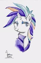 Size: 1562x2387 | Tagged: safe, artist:chiptunebrony, rarity, pony, unicorn, it isn't the mane thing about you, alternate hairstyle, bust, looking at you, name, punk, raripunk, signature, smiling, traditional art, watercolor painting