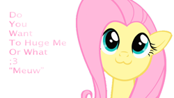 Size: 1280x720 | Tagged: safe, artist:lodee, edit, edited screencap, screencap, fluttershy, pegasus, pony, :3, hug, looking up, solo