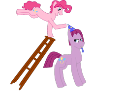 Size: 960x720 | Tagged: safe, artist:charliethepuppie, bubble berry, bubblini davinci berry, pinkie pie, earth pony, pony, duality, ladder, pinkamena diane pie, rule 63, simple background, solo, transparent background