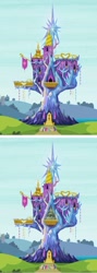 Size: 500x1411 | Tagged: artist needed, safe, derpibooru import, applejack, fluttershy, pinkie pie, rainbow dash, rarity, twilight sparkle, twilight sparkle (alicorn), alicorn, earth pony, pegasus, pony, unicorn, all seeing eye, comparison, illuminati, illuminati confirmed, mane six, meme, twilight's castle