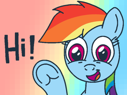 Size: 640x480 | Tagged: safe, artist:m.w., derpibooru import, rainbow dash, pegasus, pony, cute, dialogue, female, frog (hoof), mare, smiling, smiling at you, solo, talking to viewer, underhoof, waving