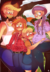 Size: 2000x2857 | Tagged: safe, artist:mili-kat, applejack, big macintosh, human, applejack's parents, clothes, family photo, humanized, implied apple bloom, pregnant, younger