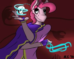 Size: 1000x800 | Tagged: safe, artist:php37, bubble berry, pinkie pie, anthro, bard, crossover, doctor facilier, fantasy class, magic, rule 63, skull, the princess and the frog