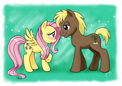 Size: 3054x2152 | Tagged: safe, artist:chibi-jen-hen, coco crusoe, fluttershy, pegasus, pony, blushing, crusoshy, female, food, hilarious in hindsight, male, shipping, straight