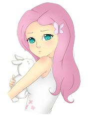 Size: 518x732 | Tagged: safe, artist:ororonshi, fluttershy, rabbit, equestria girls, simple background, solo, transparent background