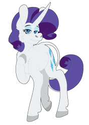 Size: 1280x1811 | Tagged: safe, artist:eleamorbid, rarity, classical unicorn, pony, unicorn, cloven hooves, cutie mark, eyeshadow, female, leonine tail, lidded eyes, long horn, looking at you, makeup, mare, raised hoof, simple background, smiling, solo, transparent background, unshorn fetlocks