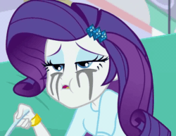 Size: 934x720 | Tagged: safe, screencap, rarity, dance magic, equestria girls, spoiler:eqg specials, animated, chewing, comfort eating, cropped, crying, cute, eating, food, gif, ice cream, marshmelodrama, mascara, mascarity, nom, raribetes, sad