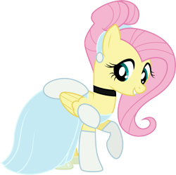 Size: 1516x1508 | Tagged: safe, artist:cloudyglow, fluttershy, pegasus, pony, cinderella, cindershy, clothes, clothes swap, cosplay, costume, disney, female, mare, raised hoof, simple background, solo, transparent background, vector