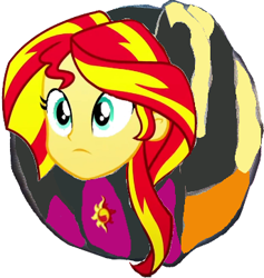 Size: 344x363 | Tagged: safe, artist:sonicdefenders, sunset shimmer, equestria girls, ball, female, inanimate tf, morph ball, shimmerball, simple background, solo, transformation, white background