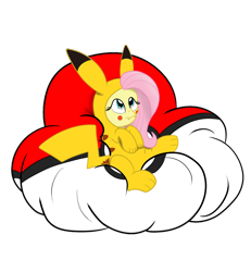 Size: 1024x1106 | Tagged: safe, artist:theartistsora, fluttershy, pegasus, pikachu, pony, clothes, costume, cute, pokémon, solo