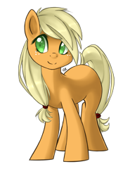 Size: 1341x1722 | Tagged: safe, artist:doomcakes, applejack, earth pony, pony, blank flank, cute, hatless, jackabetes, missing accessory, missing cutie mark, simple background, smiling, solo, transparent background