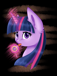 Size: 1500x2000 | Tagged: safe, artist:lightdelpony, derpibooru import, twilight sparkle, ear fluff, levitation, licking, lollipop, magic, solo, tongue out