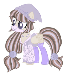 Size: 1280x1429 | Tagged: safe, artist:magicdarkart, oc, oc only, pegasus, pony, beanie, clothes, deviantart watermark, female, hat, hoodie, mare, obtrusive watermark, simple background, socks, solo, surgical mask, thigh highs, transparent background, watermark