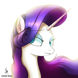 Size: 720x720 | Tagged: safe, artist:zidanemina, rarity, pony, unicorn, female, mare, quickie, sharp horn, simple background, solo, wavy mouth, white background