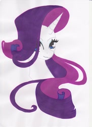 Size: 1275x1750 | Tagged: safe, artist:ocean-drop, rarity, pony, unicorn, bust, female, looking at you, mare, marker drawing, portrait, simple background, traditional art, white background