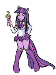 Size: 649x876 | Tagged: safe, artist:caldark, derpibooru import, twilight sparkle, anthro, ambiguous facial structure, clothes, evening gloves, explicit source, magical girl, sailor moon, sailor uniform, skirt, solo, wand