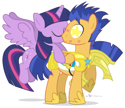 Size: 960x825 | Tagged: safe, artist:dm29, derpibooru import, flash sentry, twilight sparkle, twilight sparkle (alicorn), alicorn, pony, armor, female, flashlight, kiss mark, kissing, lipstick, looking back, male, mare, shipping, simple background, smiling, straight, transparent background, vector, wingding eyes