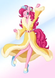 Size: 904x1280 | Tagged: safe, artist:gomerz22, pinkie pie, anthro, plantigrade anthro, a hearth's warming tail, bathrobe, clothes, fluffy, robe, solo, spirit of hearth's warming presents