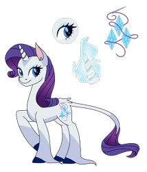 Size: 1712x2000 | Tagged: safe, artist:solareflares, rarity, classical unicorn, pony, unicorn, cloven hooves, cutie mark, ear fluff, eye, eyeshadow, glowing horn, legs in air, leonine tail, magic, makeup, raised hoof, redesign, simple background, smiling, solo, standing, transparent background, unshorn fetlocks