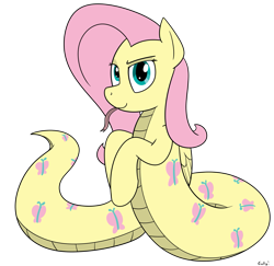 Size: 1673x1625 | Tagged: safe, artist:rapidstrike, fluttershy, lamia, original species, snake, fluttersnake, forked tongue, hissing, solo, species swap