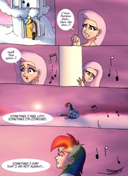 Size: 2978x4096 | Tagged: safe, artist:ringteam, derpibooru import, fluttershy, rainbow dash, human, comic:a certain confession, cloud, comic, fine on the outside, guitar, humanized, music notes, musical instrument, priscilla ahn, when marnie was there