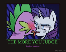 Size: 600x480 | Tagged: safe, artist:kianamai, edit, rarity, spike, dragon, pony, unicorn, demotivational poster, disgusted, female, horrified, kilala97 is trying to murder us, kissing, male, meme, poster, shipping, sparity, straight, tongue out