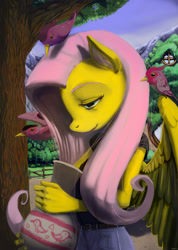 Size: 1421x2000 | Tagged: artist needed, safe, fluttershy, anthro, bird, solo