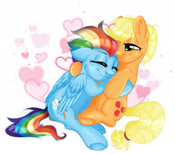 Size: 2260x1993 | Tagged: safe, artist:ali-selle, derpibooru import, applejack, rainbow dash, earth pony, pegasus, pony, the last problem, spoiler:s09, appledash, cuddling, cute, female, future, hug, lesbian, love, lying down, older, older applejack, older rainbow dash, shipping