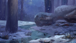 Size: 2560x1440 | Tagged: safe, artist:ajvl, derpibooru import, edit, forest, no pony, river, scenery, scenery porn, snow, snowfall, solo, tree, wallpaper, wallpaper edit, water