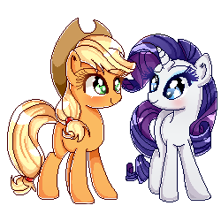 Size: 250x241 | Tagged: safe, artist:vixelzf, applejack, rarity, earth pony, pony, unicorn, female, horn, mare, pixel art