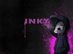 Size: 3000x2200 | Tagged: artist needed, safe, derpibooru import, marble pie, clothes, hair over one eye, hoodie, lonely inky, solo, splash, text, wallpaper