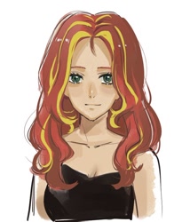 Size: 694x811 | Tagged: safe, artist:5mmumm5, sunset shimmer, human, blouse, bust, human coloration, humanized, simple background, solo, white background