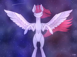 Size: 3876x2880 | Tagged: safe, alternate version, artist:dsp2003, oc, oc only, oc:fausticorn, alicorn, pony, 2018, alicorn oc, eyes closed, female, mare, shooting star, solo, space, stars