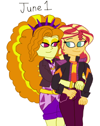 Size: 1280x1610 | Tagged: safe, artist:horroraceman93, adagio dazzle, sunset shimmer, equestria girls, female, hug, lesbian, pride month, shipping, simple background, sunsagio, transparent background, tumblr