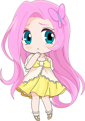 Size: 3222x4614 | Tagged: safe, artist:moorina, artist:paleo27, fluttershy, human, chibi, clothes, cute, dress, high res, humanized, shyabetes, simple background, solo, transparent background, vector