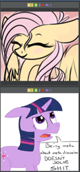 Size: 385x829 | Tagged: safe, derpibooru import, fluttershy, twilight sparkle, pegasus, pony, derpibooru, exploitable meme, juxtaposition, juxtaposition win, meme, meta, vulgar