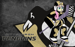 Size: 1280x800 | Tagged: safe, artist:spartan-45, fluttershy, equestria girls, fluttershy the goalie, goalie, hockey, hockey mask, ice hockey, nhl, pittsburgh penguins, solo, stanley cup