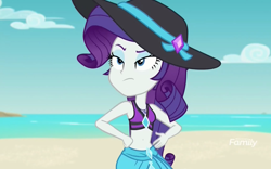 Size: 2560x1600 | Tagged: safe, screencap, rarity, better together, equestria girls, forgotten friendship, belly button, bikini, clothes, geode of shielding, hat, magical geodes, solo, swimsuit