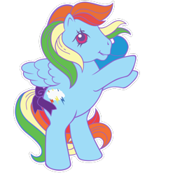 Size: 700x700 | Tagged: safe, derpibooru import, firefly, rainbow dash, pegasus, pony, g1, g4, cute, dashabetes, g4 to g1, generation leap, official, rainbow squad, rearing, retro, ribbon, simple background, solo, transparent background, vector