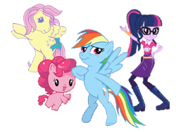 Size: 666x500 | Tagged: safe, derpibooru import, fluttershy, pinkie pie, rainbow dash, sci-twi, twilight sparkle, earth pony, pegasus, pony, better together, equestria girls, g1, background removed