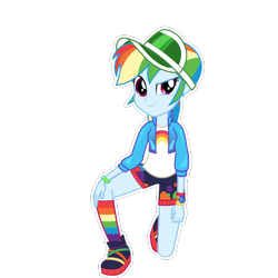 Size: 700x700 | Tagged: safe, derpibooru import, rainbow dash, better together, equestria girls, clothes, geode of super speed, looking at you, magical geodes, official, rainbow socks, shoes, simple background, smiling, sneakers, socks, solo, striped socks, transparent background