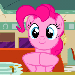 Size: 497x497 | Tagged: safe, screencap, pinkie pie, earth pony, pony, the saddle row review, animated, solo