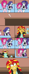 Size: 1200x3000 | Tagged: safe, artist:enderboy1908, pinkie pie, rarity, sunset shimmer, equestria girls, barefoot, comic, feet, funny, this already ended in pain, toenails, vine